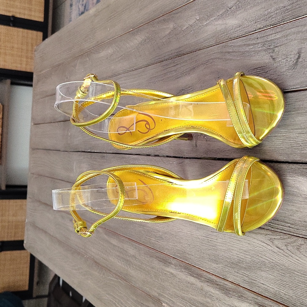 Sam Edelman Gemmie Mimosa Gold Metallic Ankle Strap Sandals heels Size 7 - Picture 7 of 15